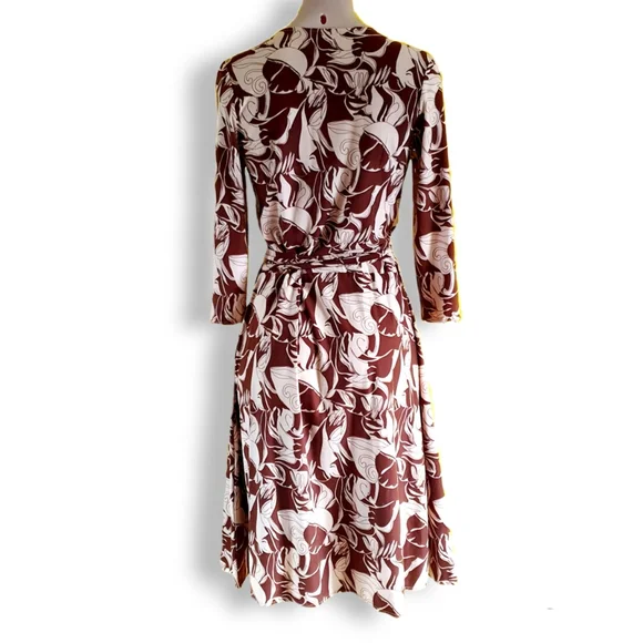 Vintage Y2k, Small, Decjuba, brown + cream, long-sleeve, knee length, wrap dress - Picture 3 of 7